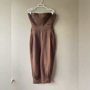 Anthropologie Brown Strapless Jumpsuit